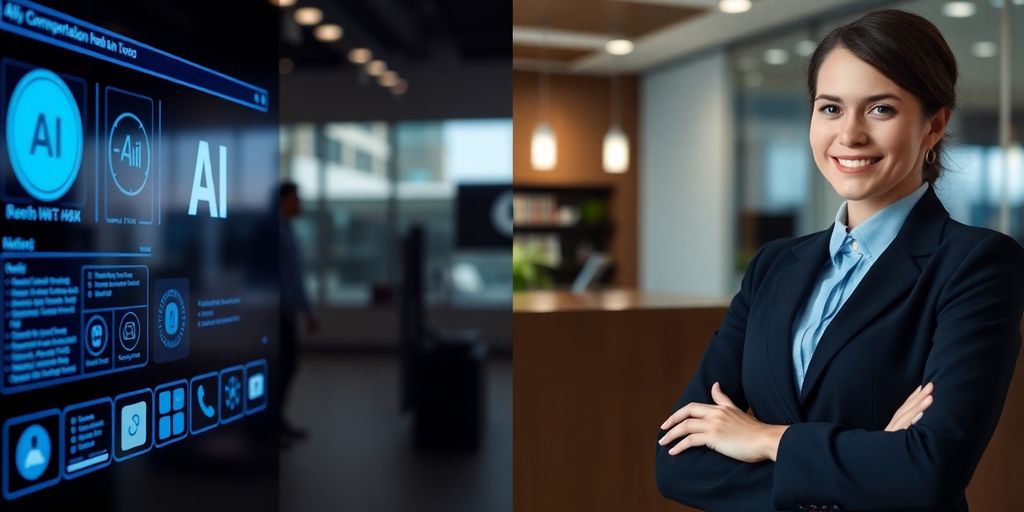AI and human receptionists side-by-side.