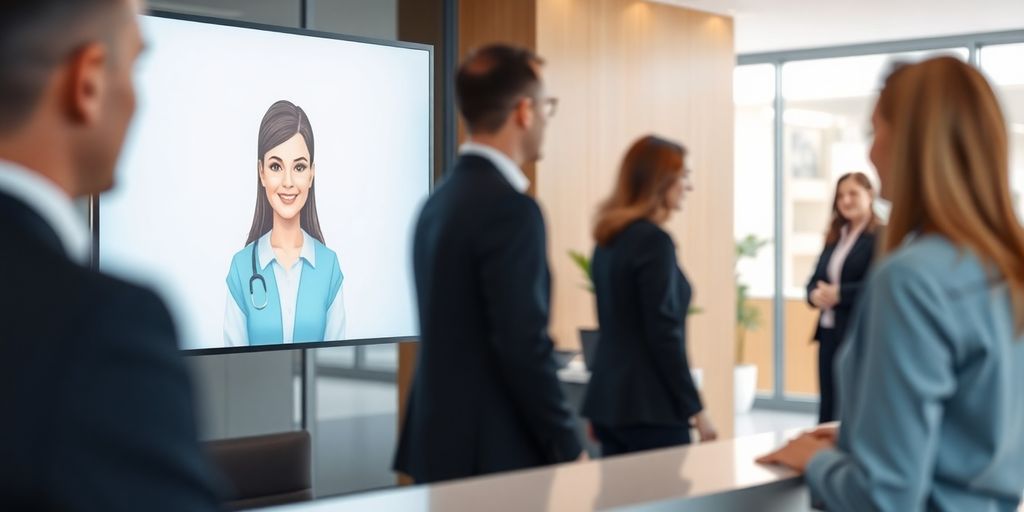 AI receptionist interacting with business professionals.