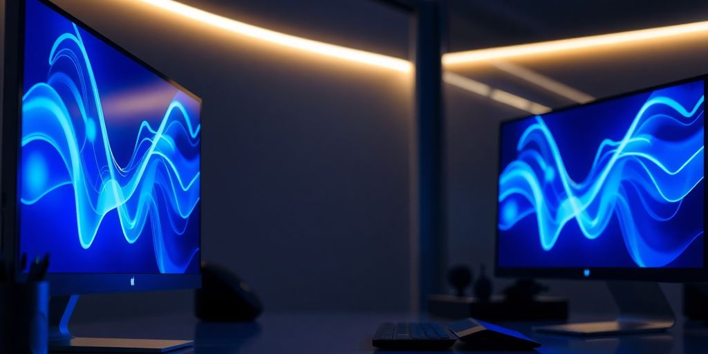 AI receptionist interface with glowing digital elements.