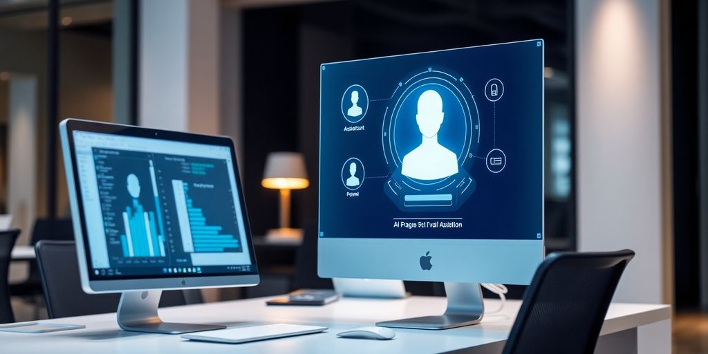 AI receptionist interface with futuristic design elements.