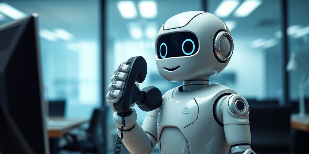 Friendly robot answering a phone call.