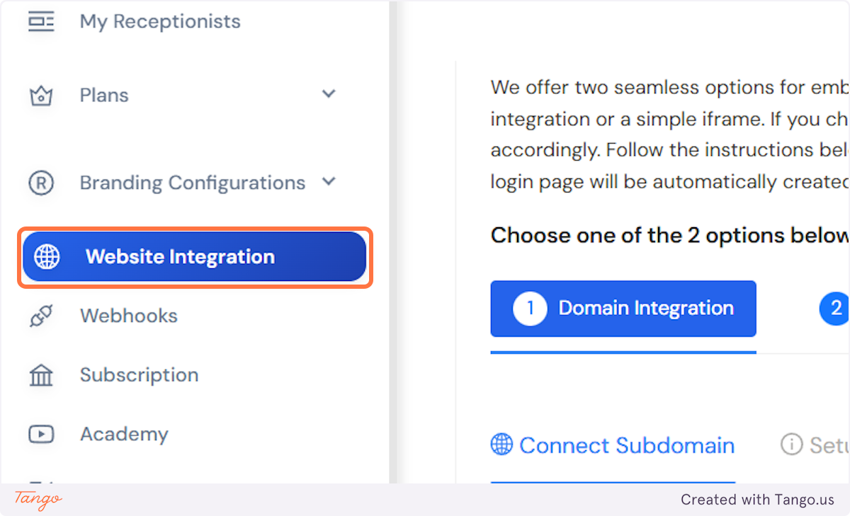 Click on Website Integration