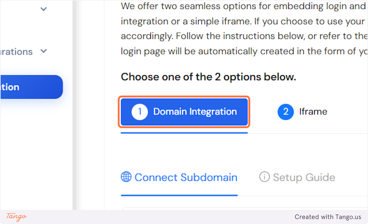 From this page, you can choose whether you want to connect your domain or simply add an inframe.