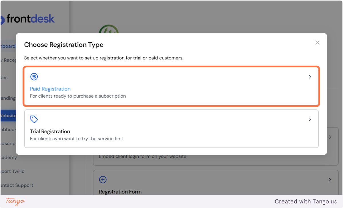 You can pick between a sandbox account registartion link and the regular paid seat creation link.
