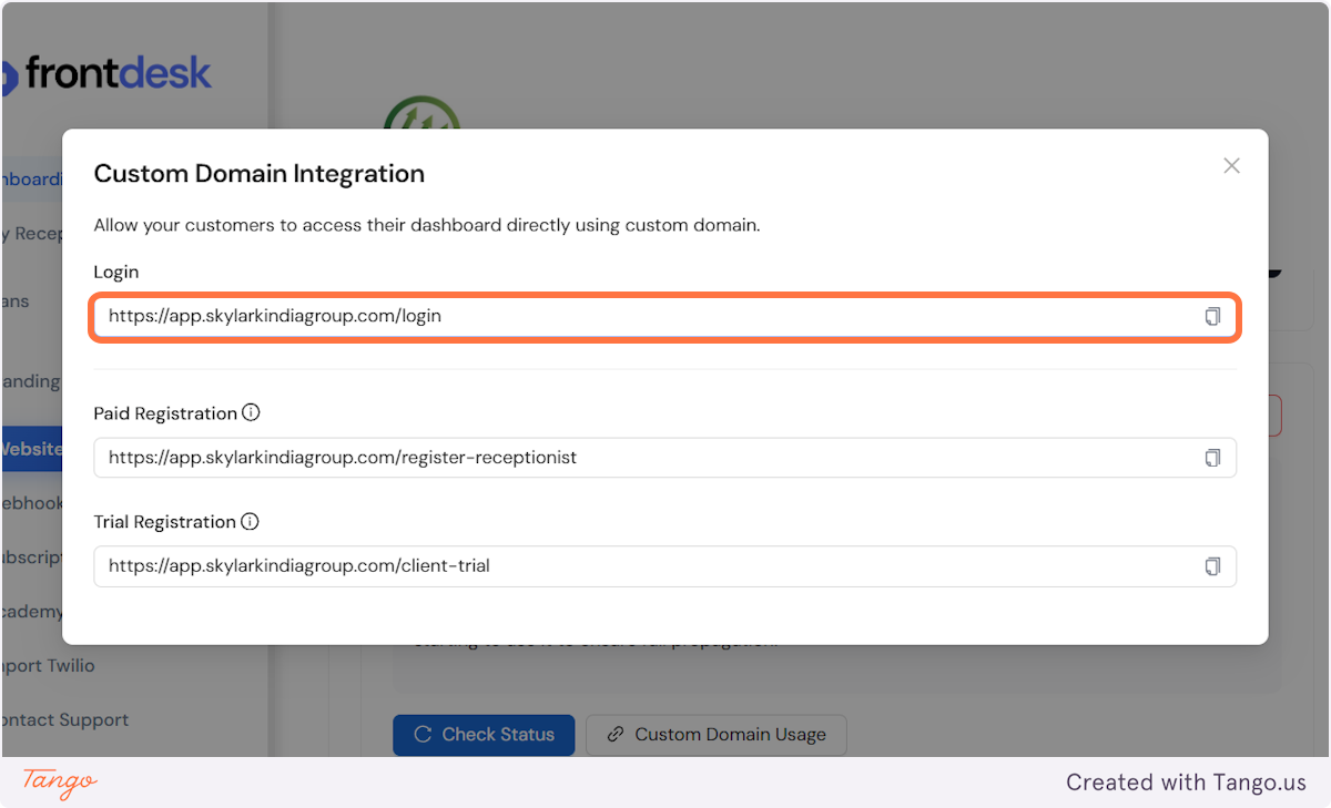 Once you click on Custom Domain Usage, you will see the pages that were created under your domain.