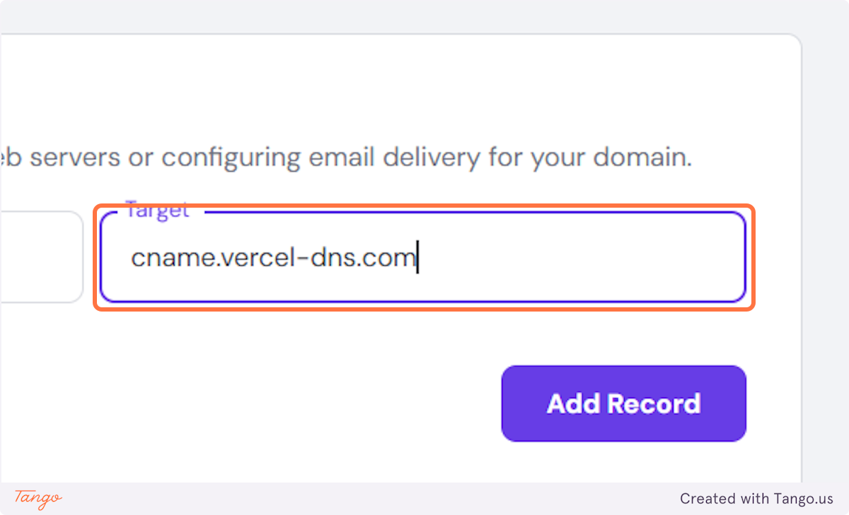 Just Paste "cname.vercel-dns.com" into Target.