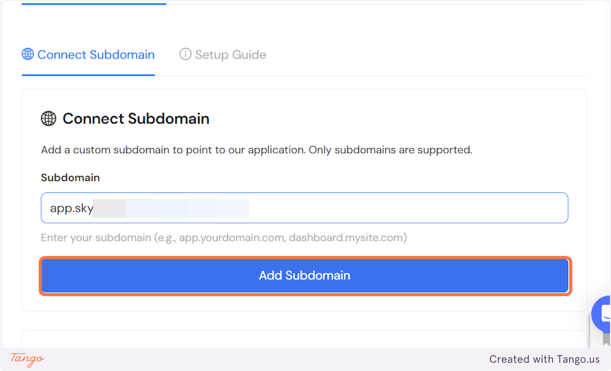Click on Add Subdomain