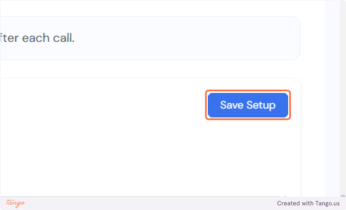 Click on Save Setup