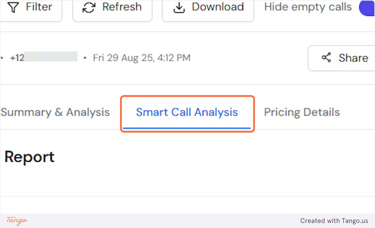 Click on Smart Call Analysis