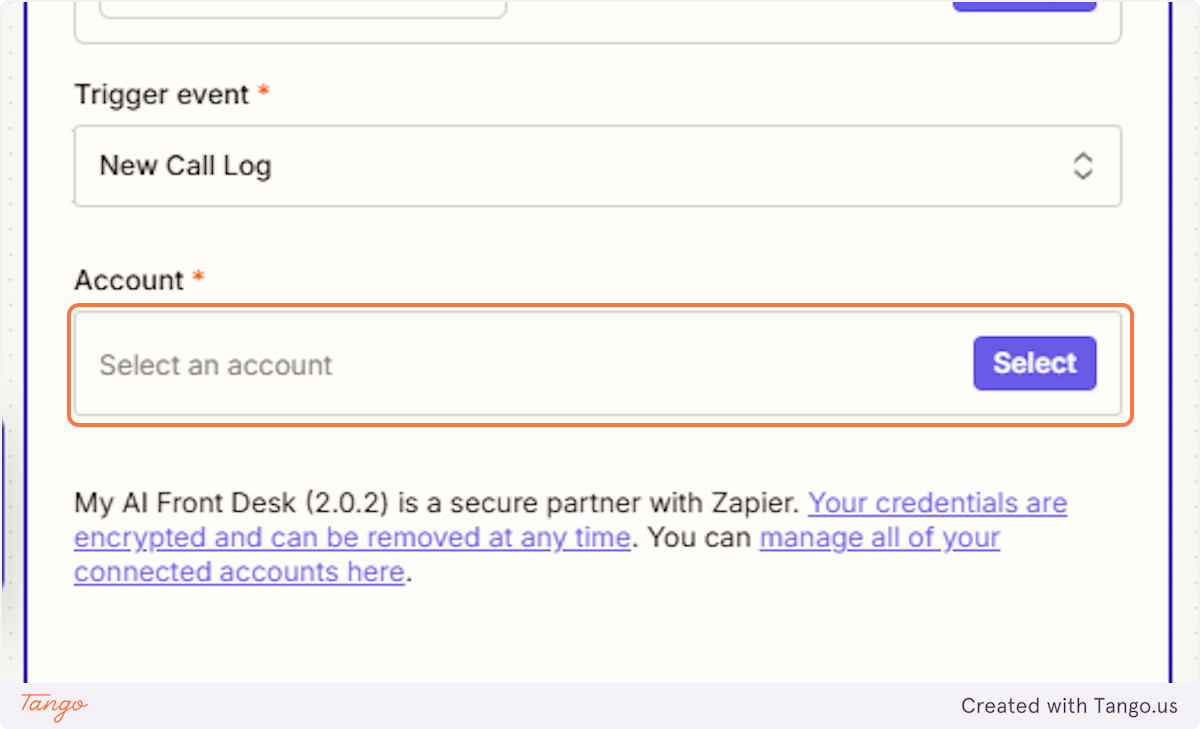 Click on Select an account…