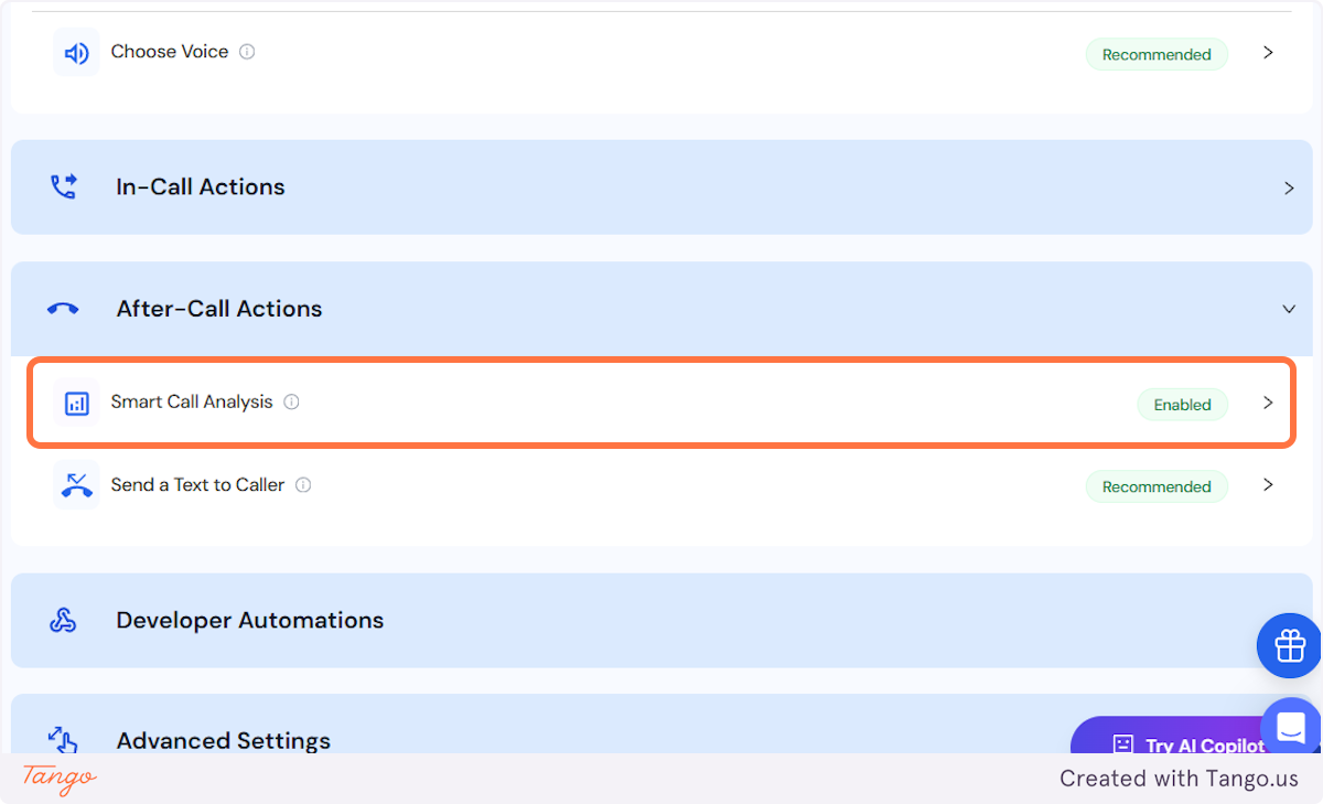 Click on Smart Call Analysis…