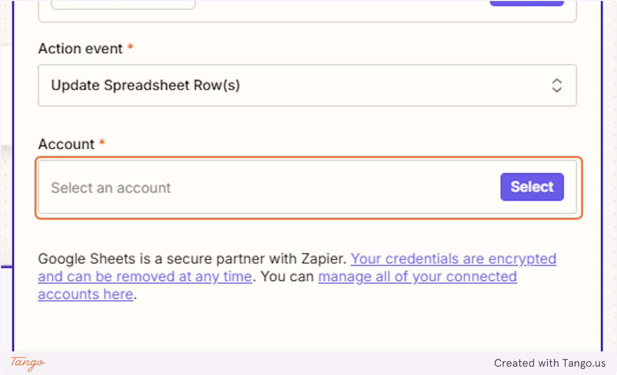 Click on Select an account…