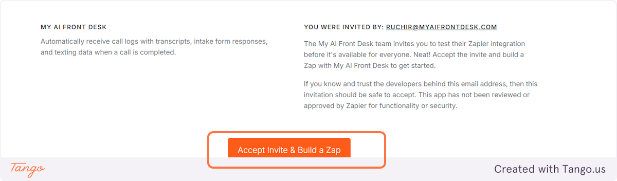 Now just accept the invite, and you will be rerouted to your Zapier account.