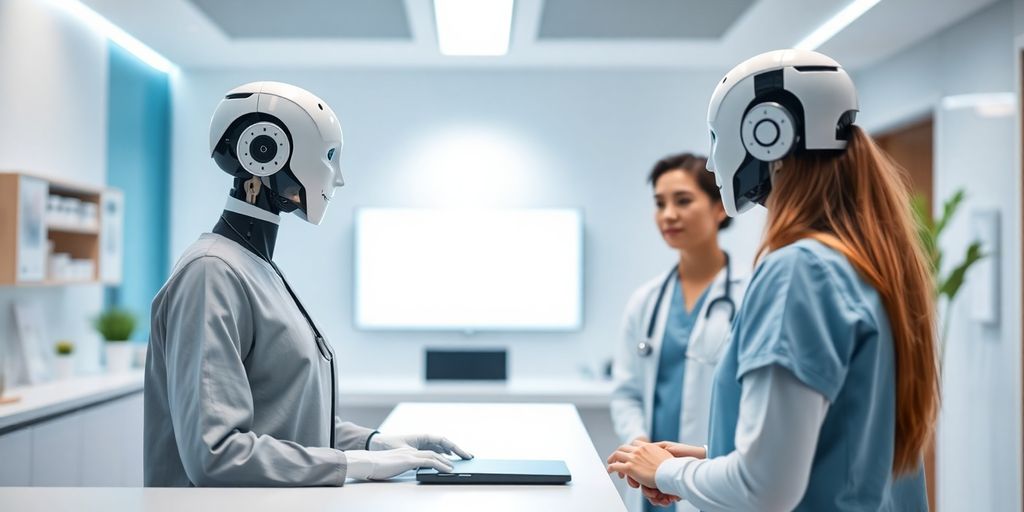 Medical office AI receptionist interaction.