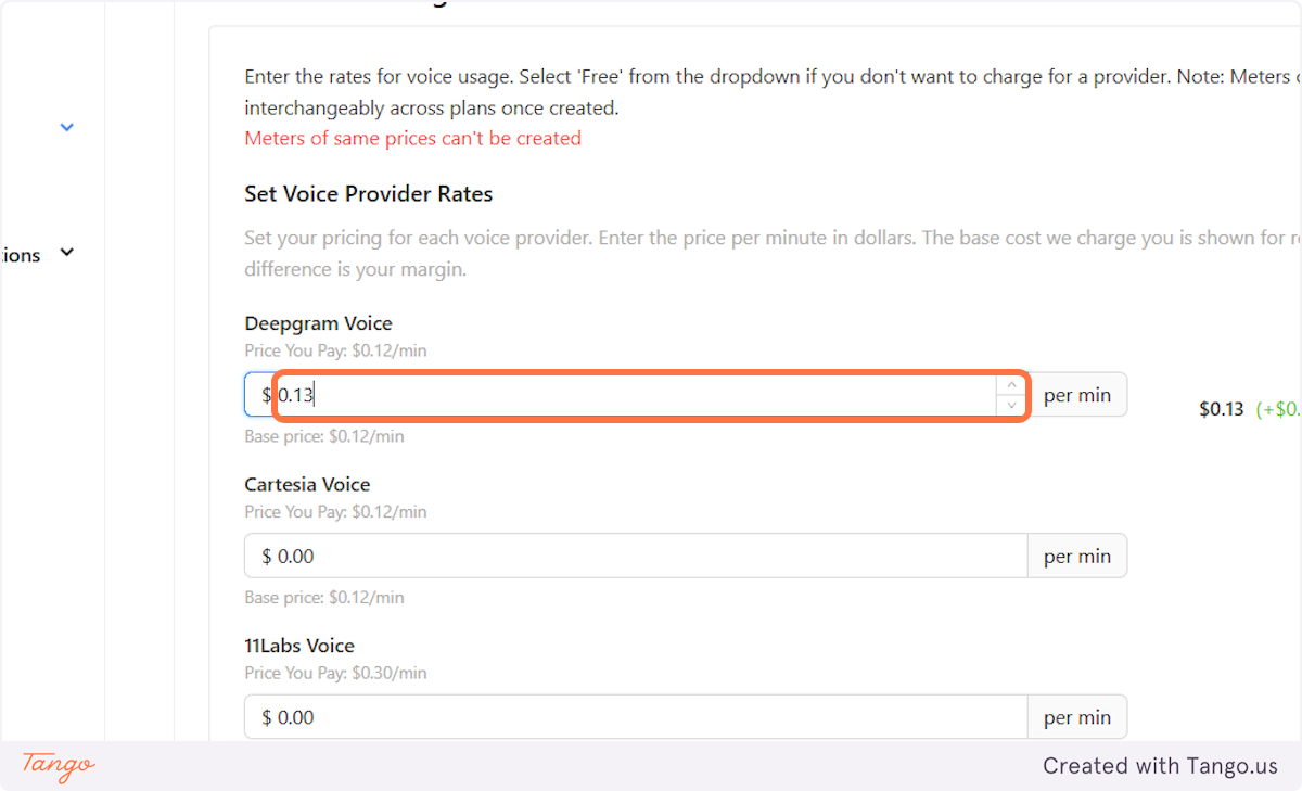 Determine the pricing for clients who choose to use Deepgram voices.