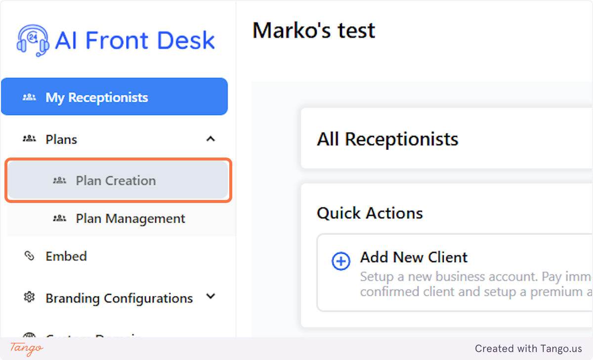 Click on Plan Creation to start creating the plan.