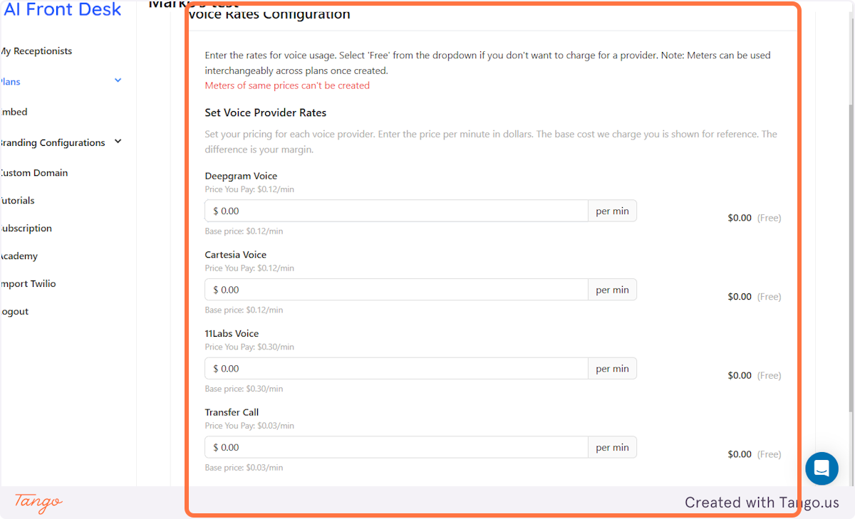 Now that you are here, let's go through the minutely charges and feature management for your clients.