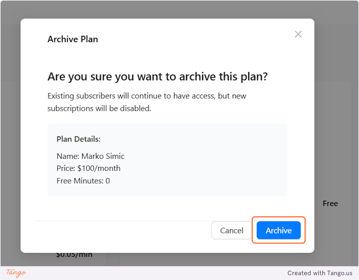 If you click on Archive, you will be able to archive a plan.