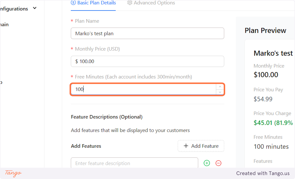 Decide how many free minutes each plan gets.