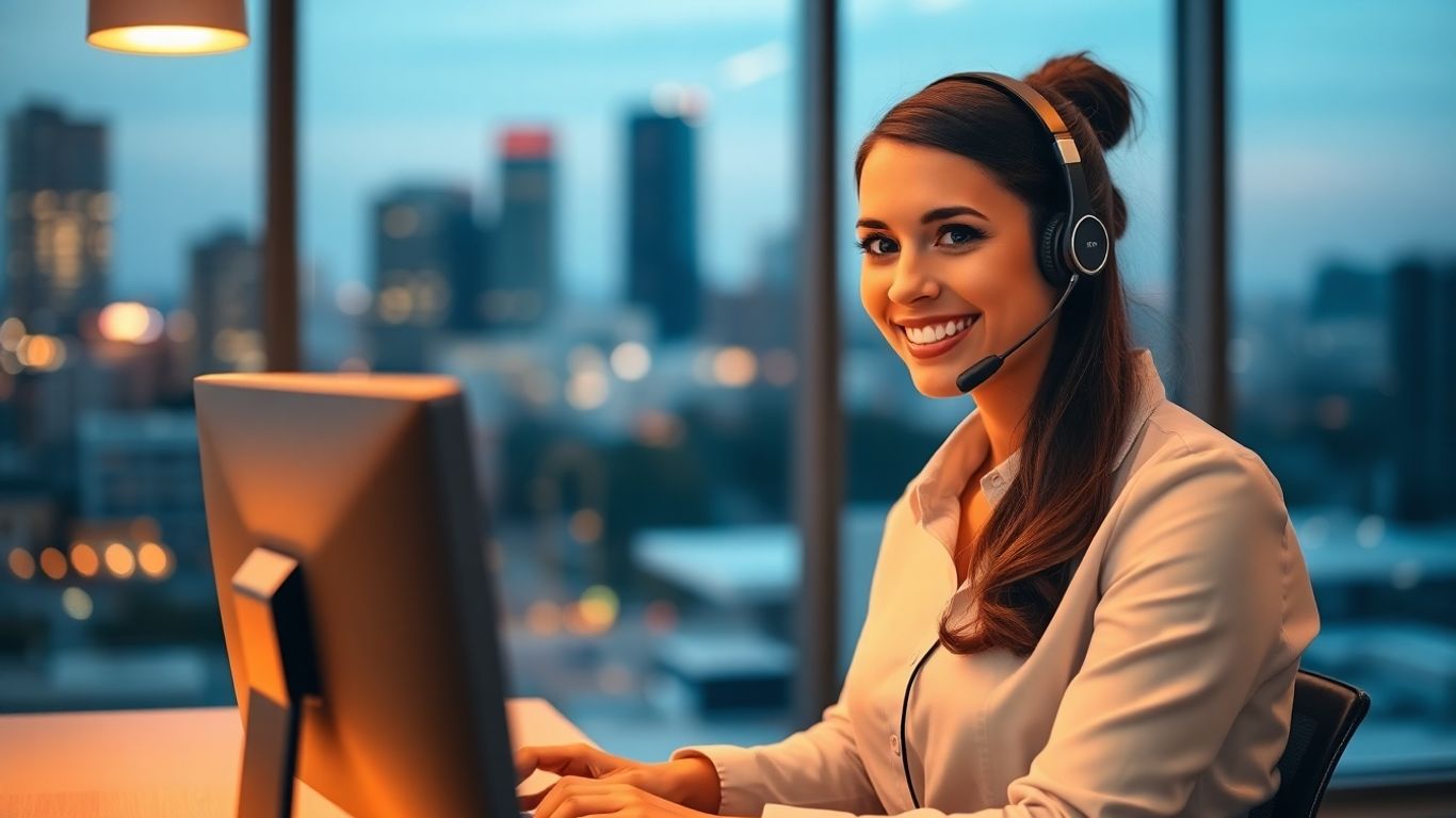 Virtual receptionist assisting clients in modern Perth office