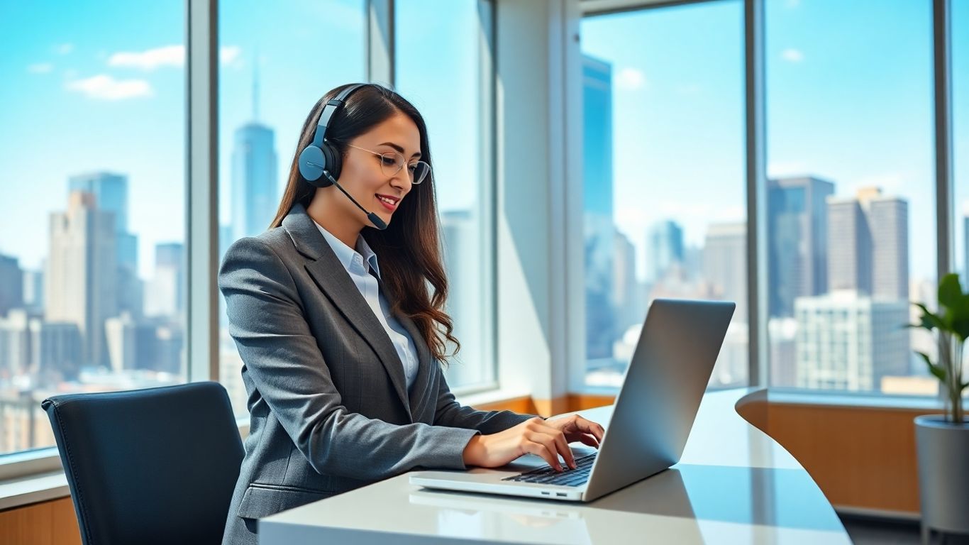 Virtual receptionist on headset in New York office