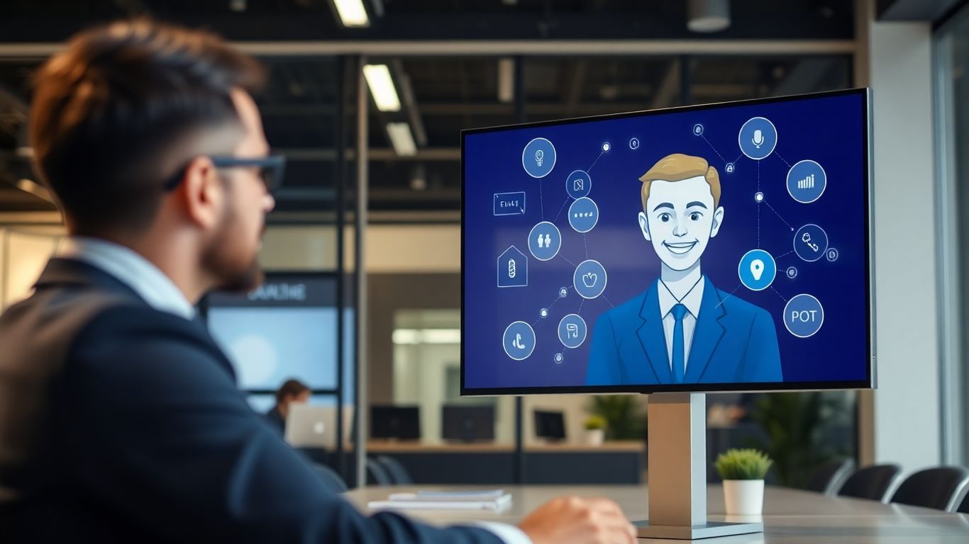 AI avatar interacting with a business professional