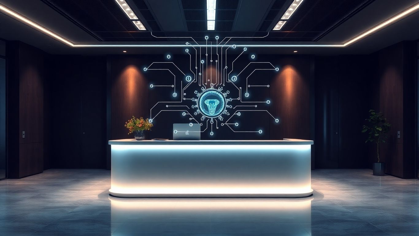 AI receptionist interface with glowing connection lines