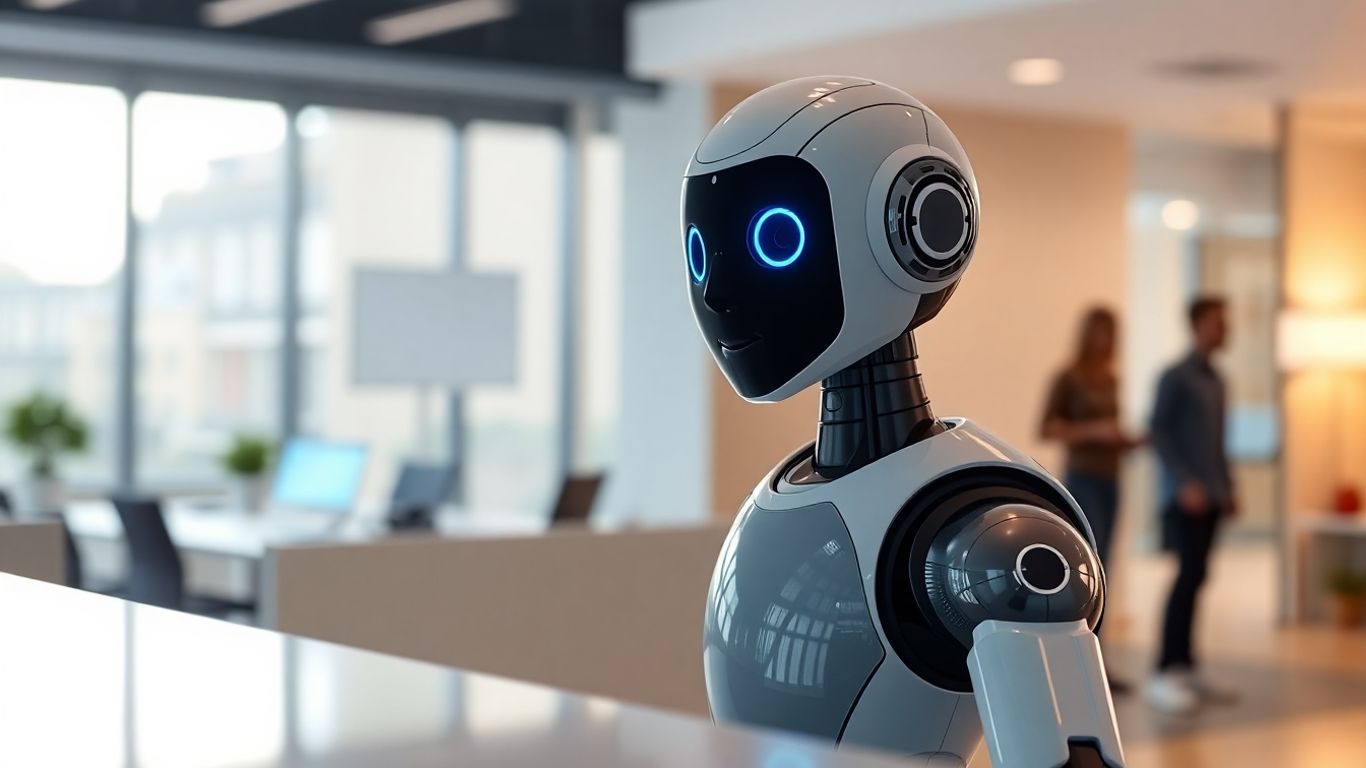 AI receptionist working at a desk