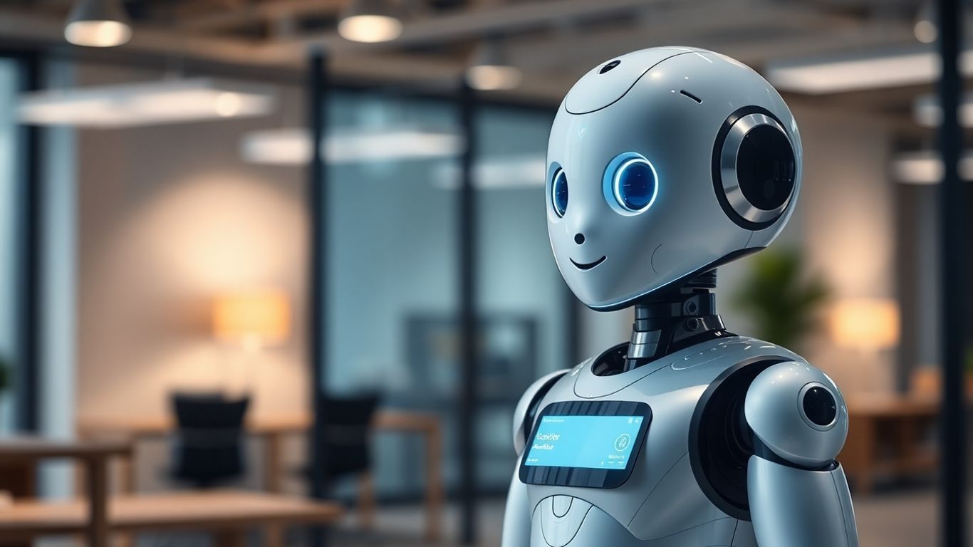 AI receptionist robot in a modern office