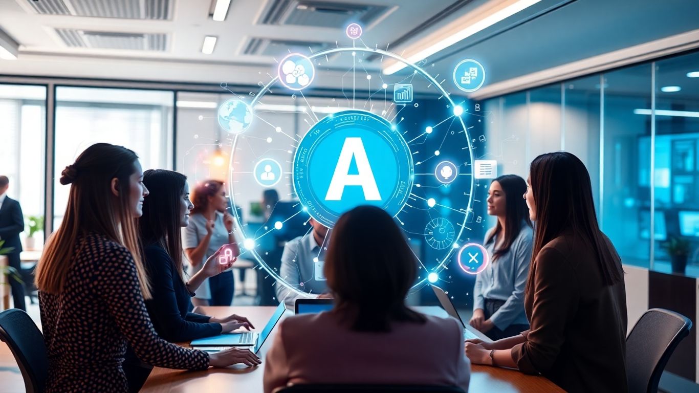 AI interface connecting people in an office