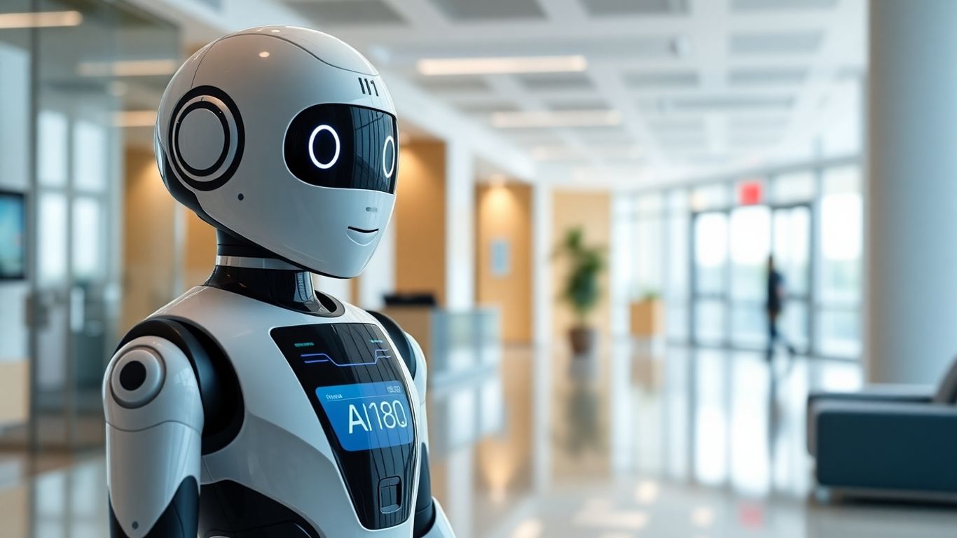 AI receptionist robot in a modern office