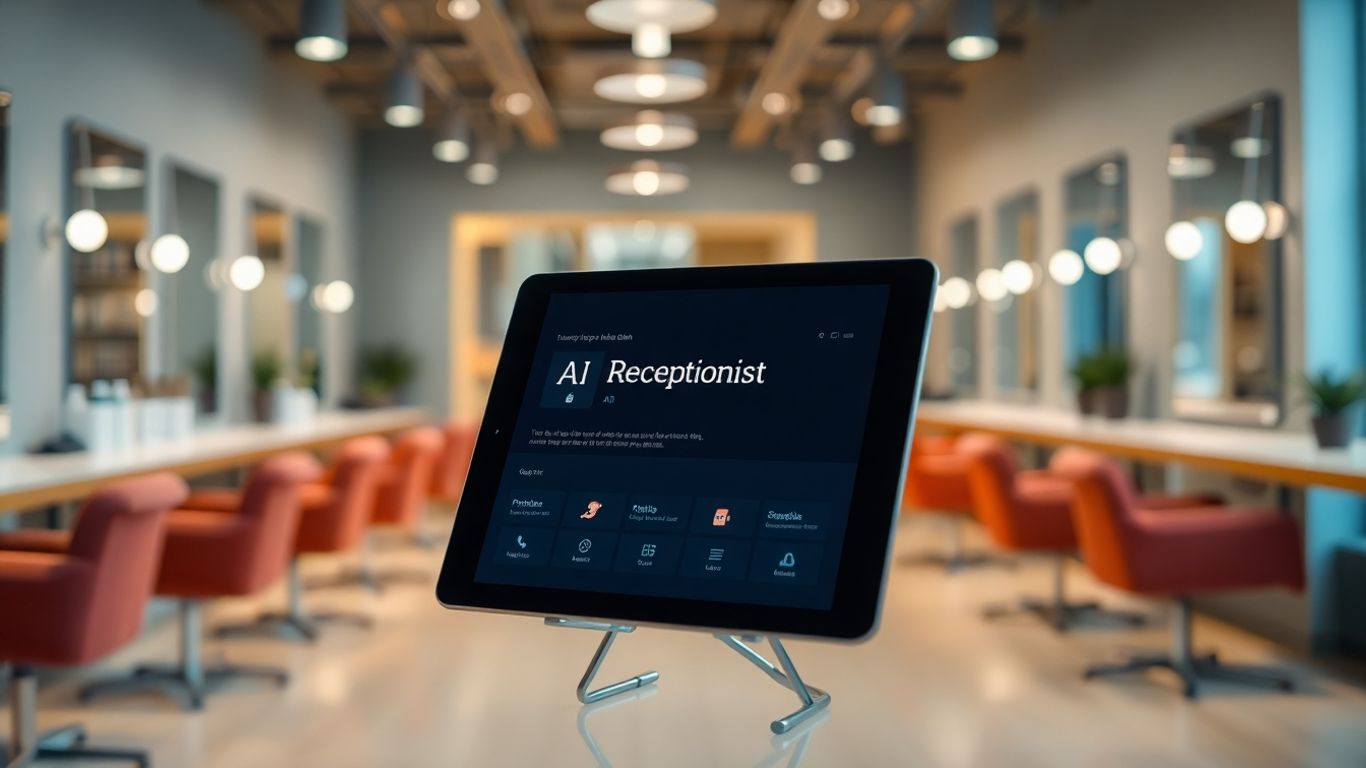 AI receptionist on a tablet in a salon