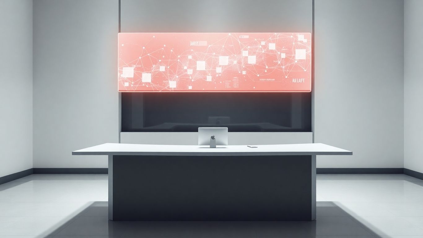AI receptionist interface above a desk.