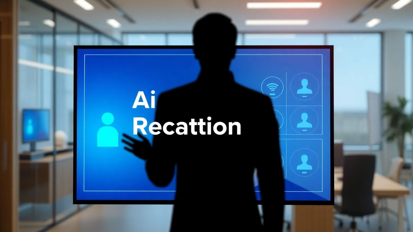 AI receptionist interface with human interaction overlay.