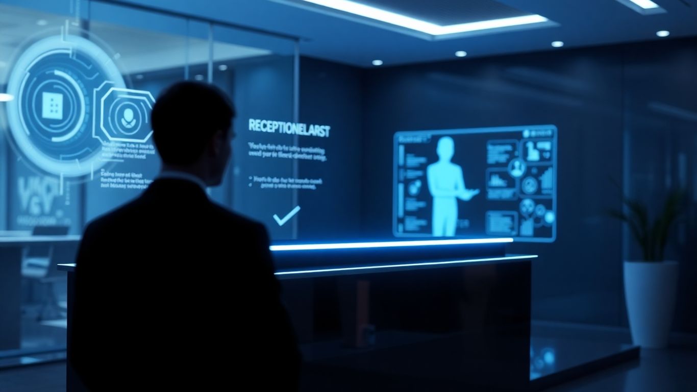 AI receptionist interface with holographic elements