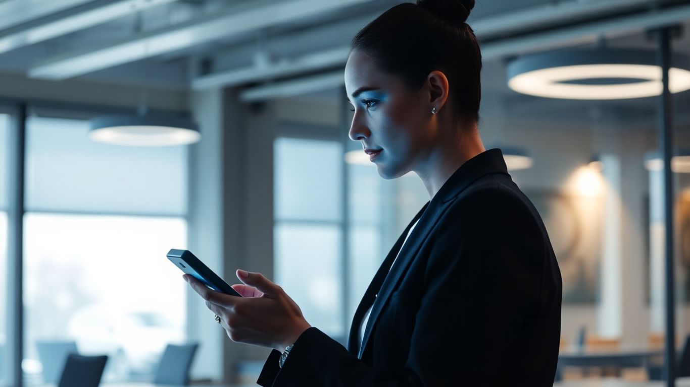 AI receptionist interface on a futuristic device.