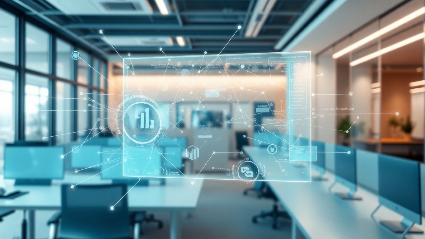 Futuristic AI interface with data streams.