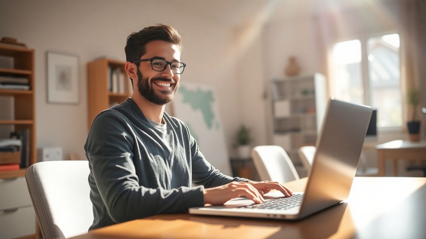 Person working on a laptop at home
