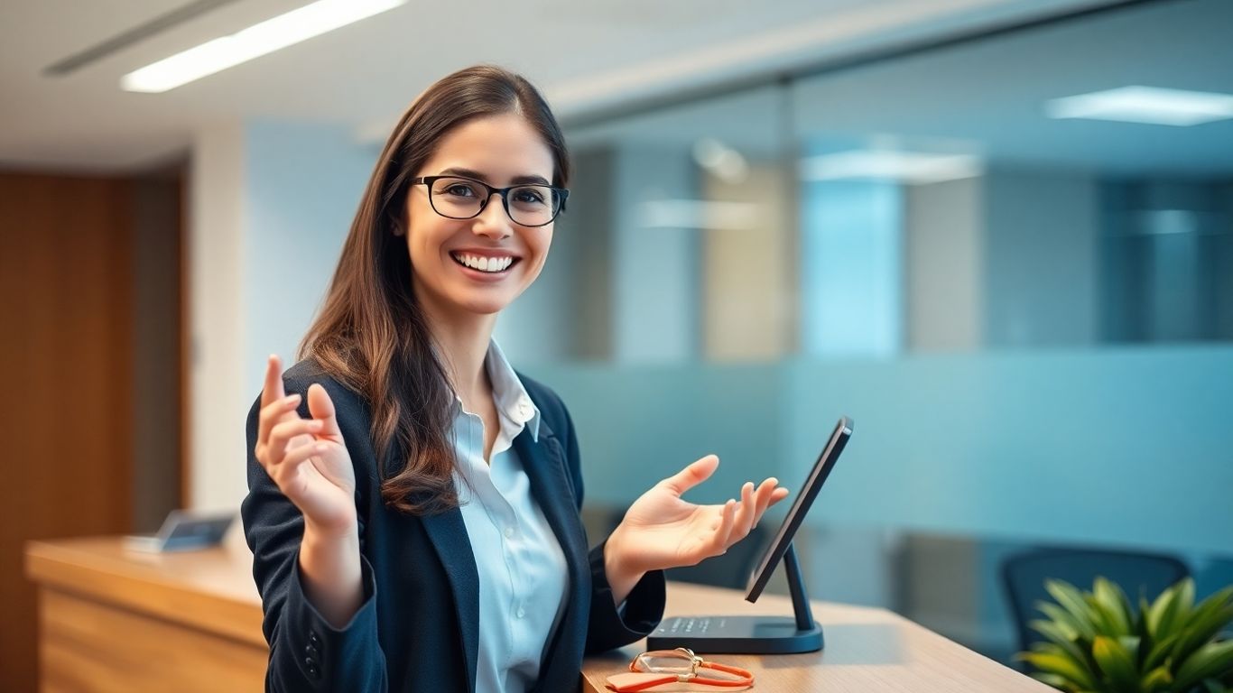 Receptionist connecting a business call