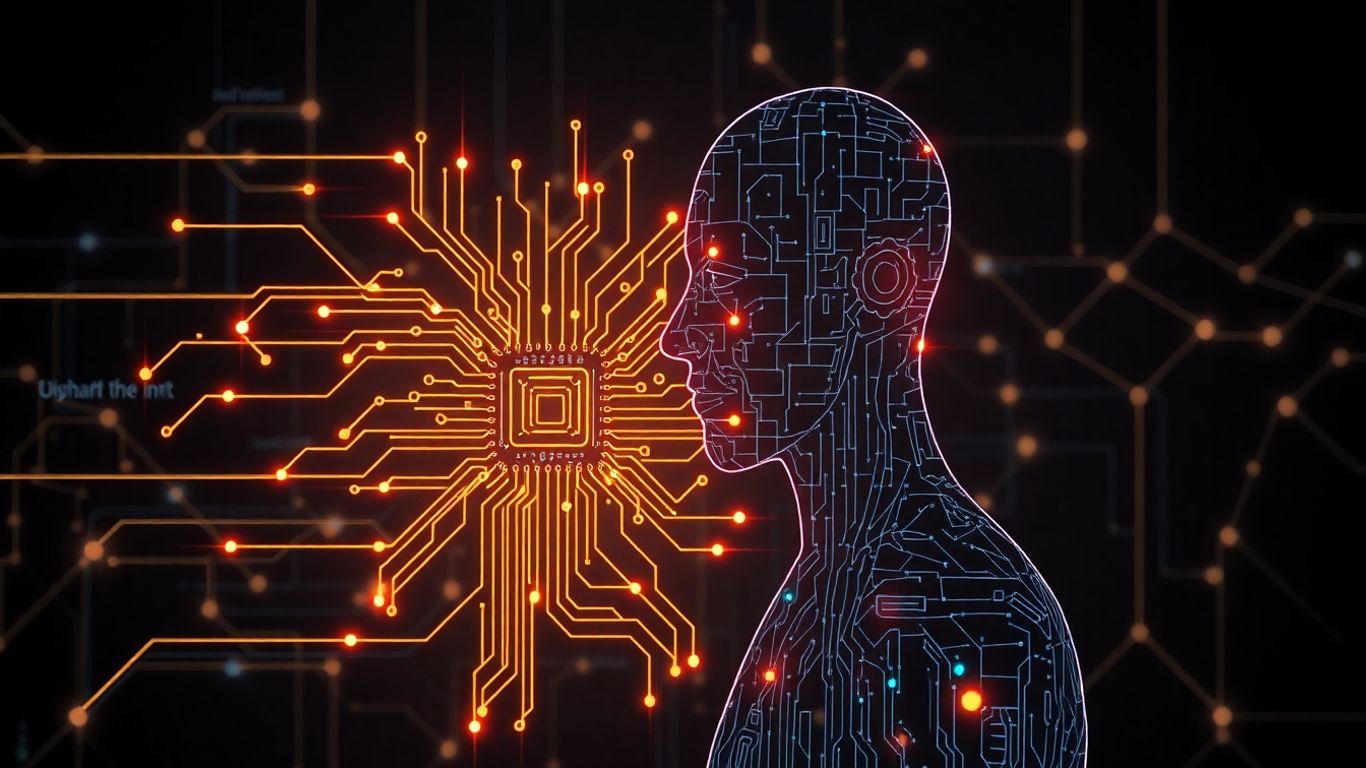 AI interface interacting with digital human silhouette