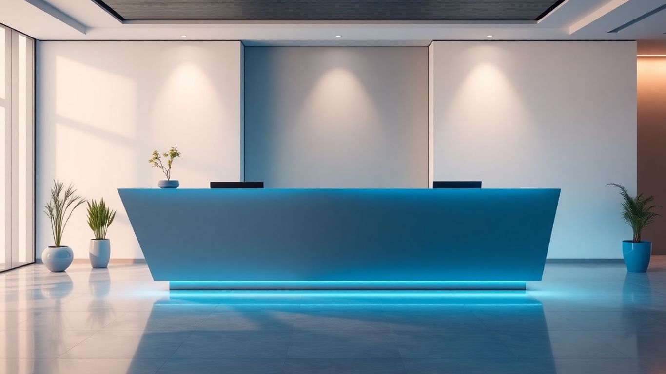 Modern office reception with AI interface