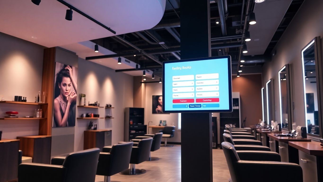 Hair salon with digital booking screen