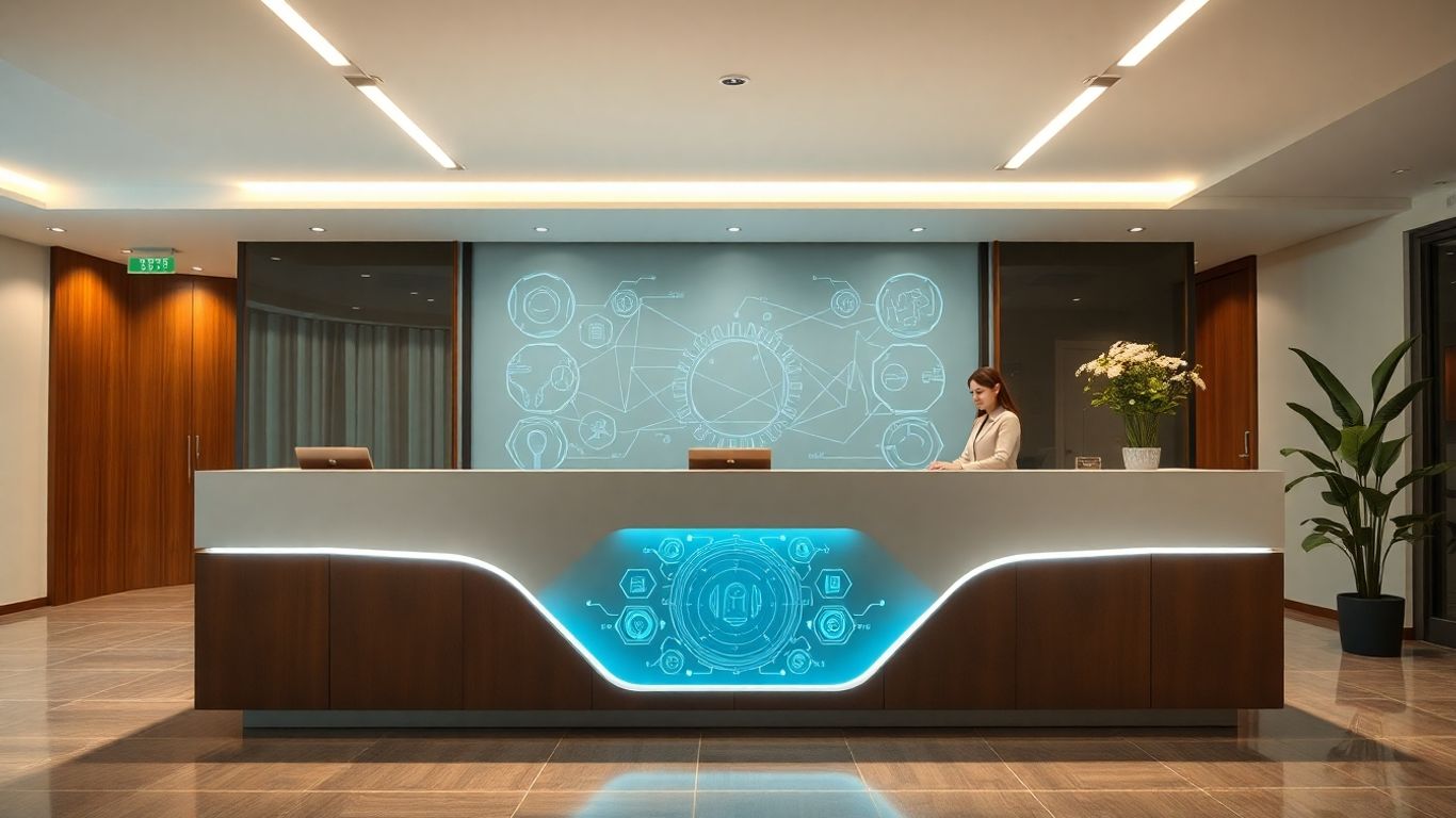 AI receptionist interface at office desk