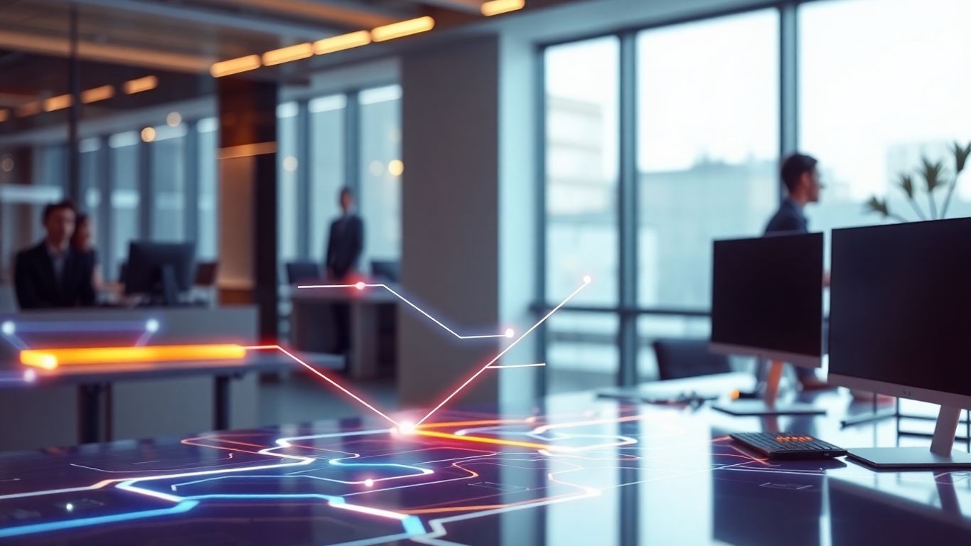 AI receptionist interface with abstract glowing shapes