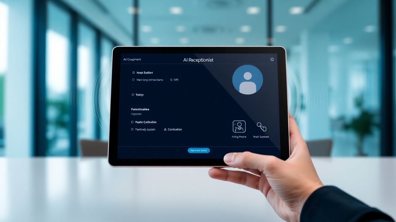 AI receptionist interface on a tablet