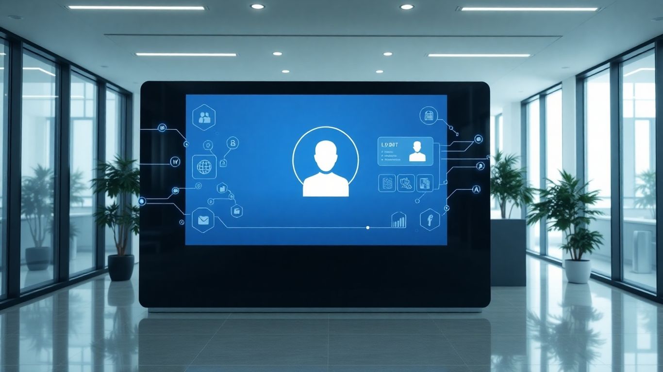 AI receptionist interface on a futuristic screen