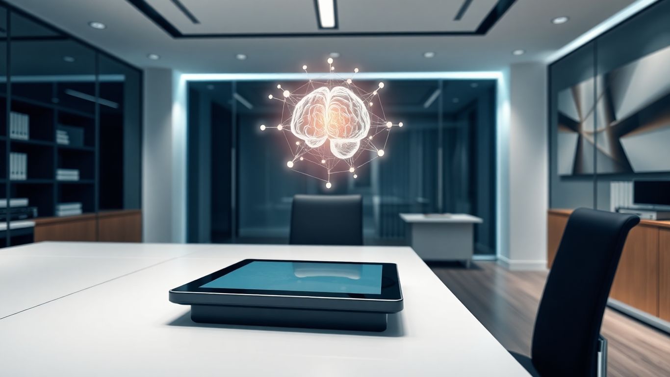 AI assisting lawyer with scheduling on a tablet.