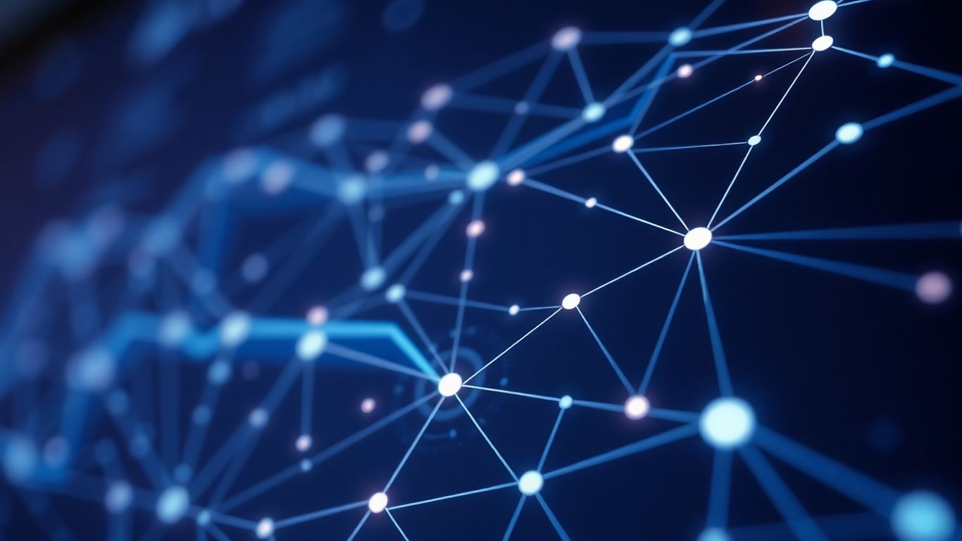 Futuristic AI interface with glowing data streams.