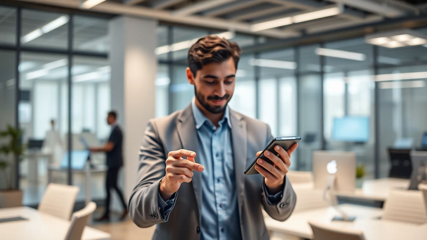 AI receptionist device in a modern office