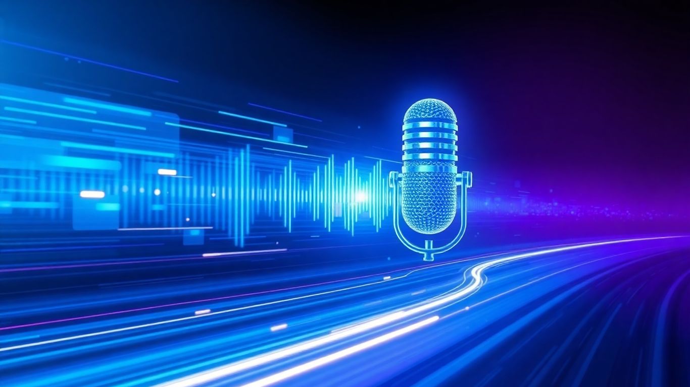 Abstract sound waves and digital connections.